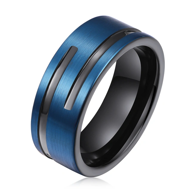 Wholesale 8mm Black Tungsten Rings - Beveled Band Factory - Ouyuan