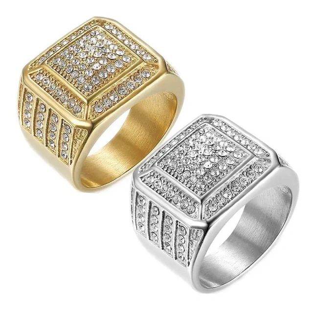 Custom Hip Hop Jewelry Moissanite Cuban Ring Gold Plated Fashion Cz Jewelry 925 Sterling Silver Iced Out Ring for Men