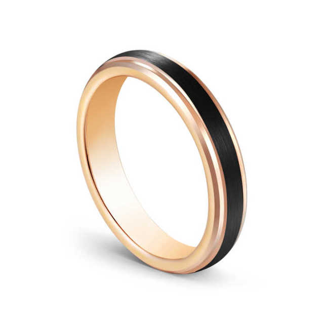 4mm Rose Gold Black Tungsten Rings - Fashion Band - Ouyuan