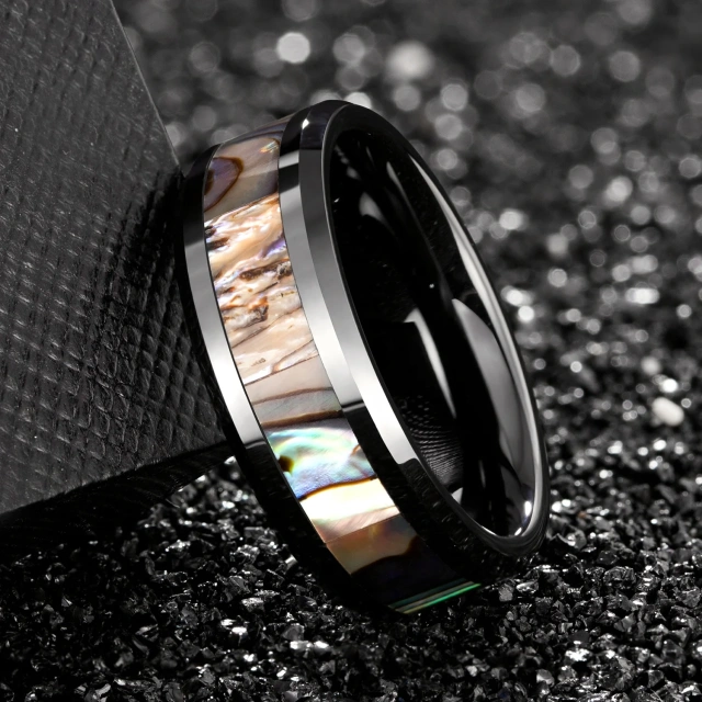 Wholesale Price Custom Black Plated Ceramic Men Rings Hawaii Style Abalone Ceramic Rings Wedding Rings Jewelry