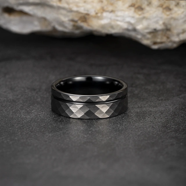 Hammered Tungsten Carbide Rings - Silver Plated Wholesale - Ouyuan