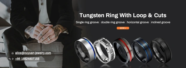 8mm Rose Gold Plated Tungsten Rings - Brushed Stepped Beveled