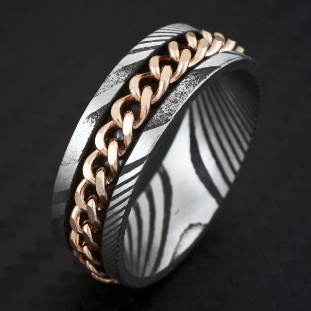 Damascus Steel Ring High Polished Dome Comfort Fit Damascus Wedding Rings with groove Inlay Iron Wire
