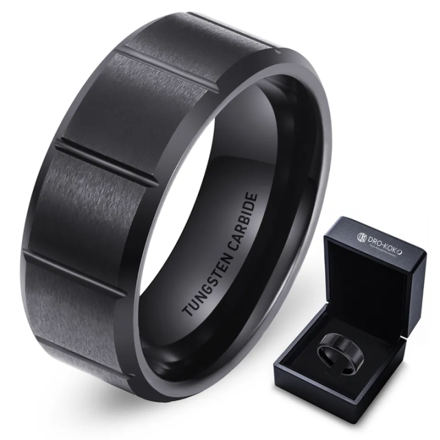 Rready to Ship Wholesale Fashion Classic Cutting Matte 8mm Black Finger Tungsten Carbide Rings for Men Rings