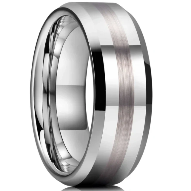 Wholesale 8mm Polished Beveled Edge Center Brushed Silver Tungsten Ring for Men Women Engagement Wedding Band