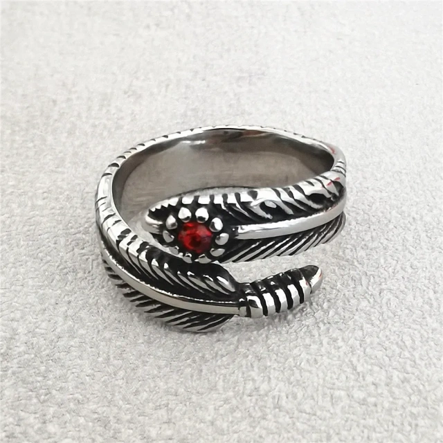 Vintage Jewelry Accessories Personality Open Wholesale Creative Flying Eagle Feather Diamond 316L Stainless Steel Ring