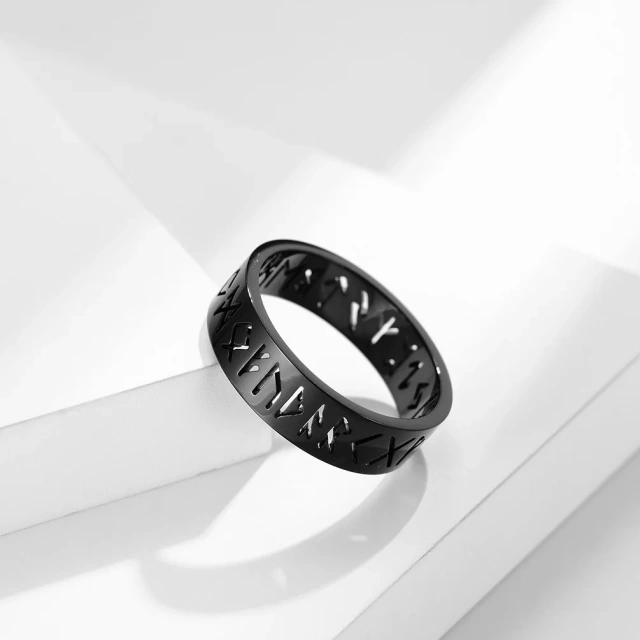 New Arrivals Women Retro Rune Words Ring Odin Norse Viking Amulet Stainless Steel Hollow Out Letter Finger Rings