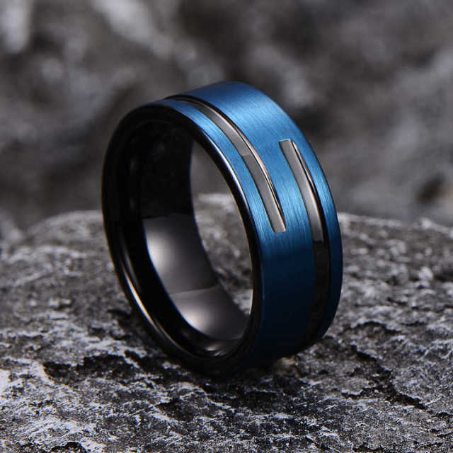Wholesale 8mm Black Tungsten Rings - Beveled Band Factory - Ouyuan