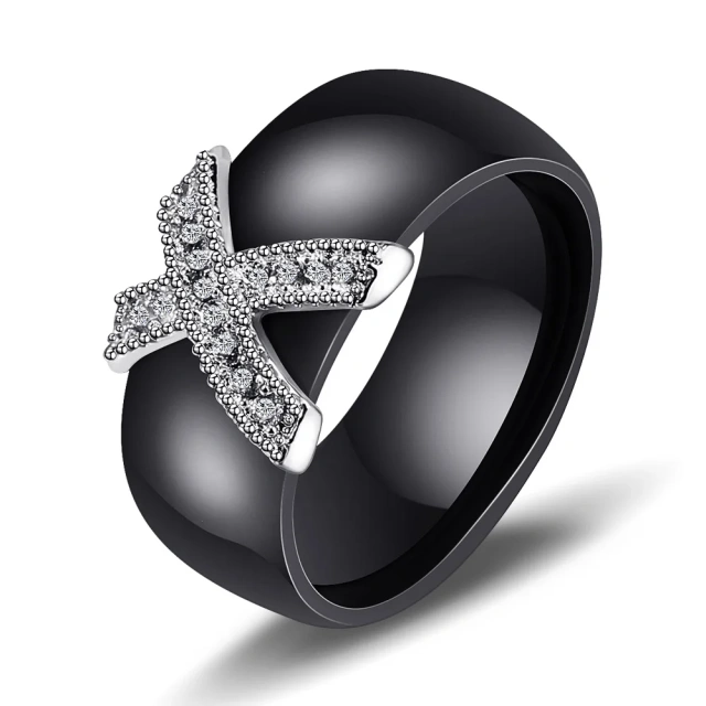 Hot Selling Muti Color X Ring Micro Inlaid High Quality Unisex Zircon Ceramic Ring for Couple