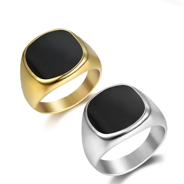Custom Engagement Black Square Man Rings Geometric Jewelry Large Stainless Steel Gold Wedding Rings