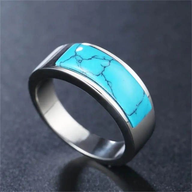 Guangzhou Fashion Jewelry Titanium Steel Blue Pine Stone Stainless Steel Ring Couple Wedding Ring