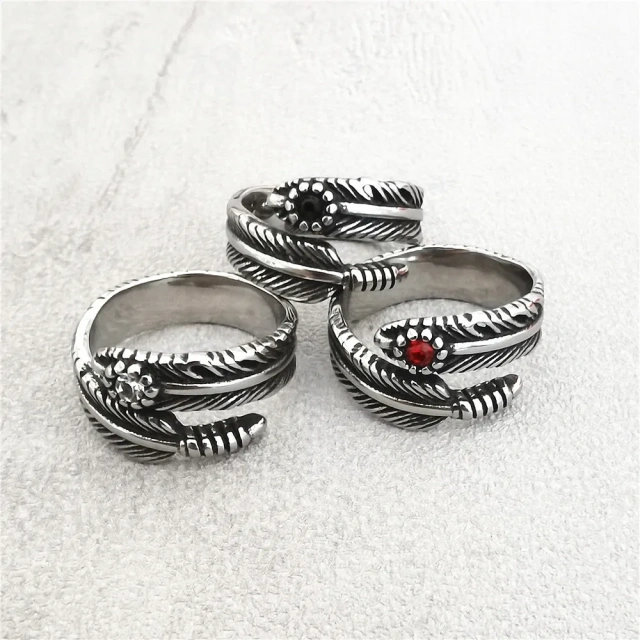 Vintage Jewelry Accessories Personality Open Wholesale Creative Flying Eagle Feather Diamond 316L Stainless Steel Ring