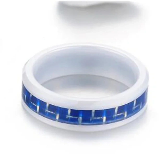 New Ceramic Jewelry  Black Green Blue Carbon Fiber Inlay Special Branded White Ceramic Rings for Boys 6mm