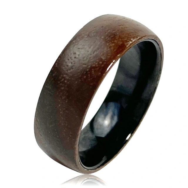 Ouyuan Jewelry Tungsten Carbide Black Zirconium Rose Wood Inlay Wedding Ring Mens Wedding Band