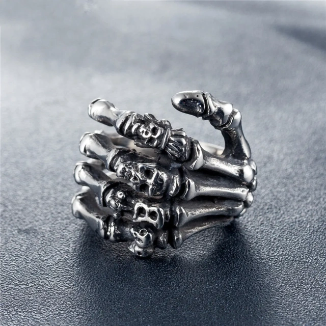High Quality Punk Jewelry Stainless Steel Ghost Hand Claw Skull Rings Men