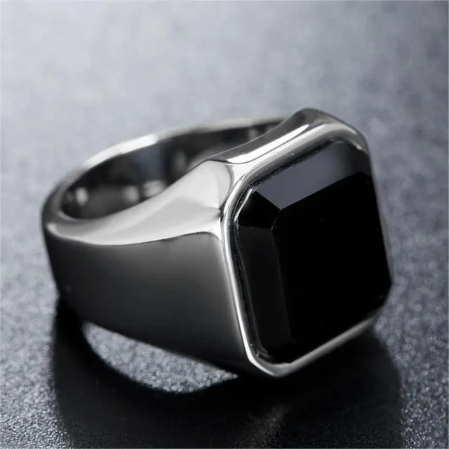 Personality Black Onyx Gem Men's Titanium Steel Ring Hiphop Ring Set Gold Filled Jewelry Plated 18k Plated Men
