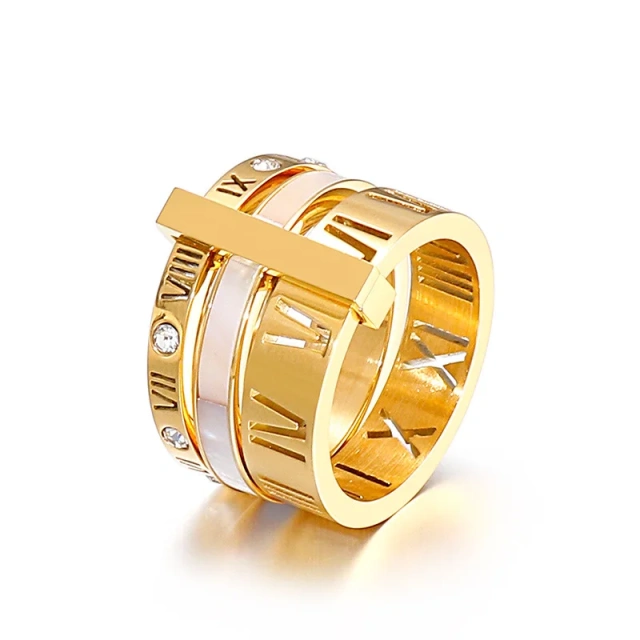 Ouyua Luxury Rings for Men Stack Roman Numeral Letter Ring Stainless Steel Zirconia Rings Women Wholesale