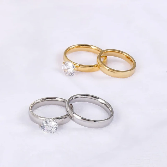 Light Luxury Zircon High Polish Stainless Steel Steel Wedding Rings Couple Set Jewelry Accessories the Best Gift