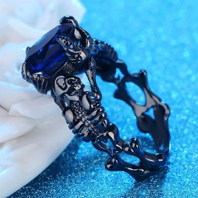 Wholesale Fashion Jewelry Factory Oval Royal Blue Aaa Zircon Skull Rings for Women