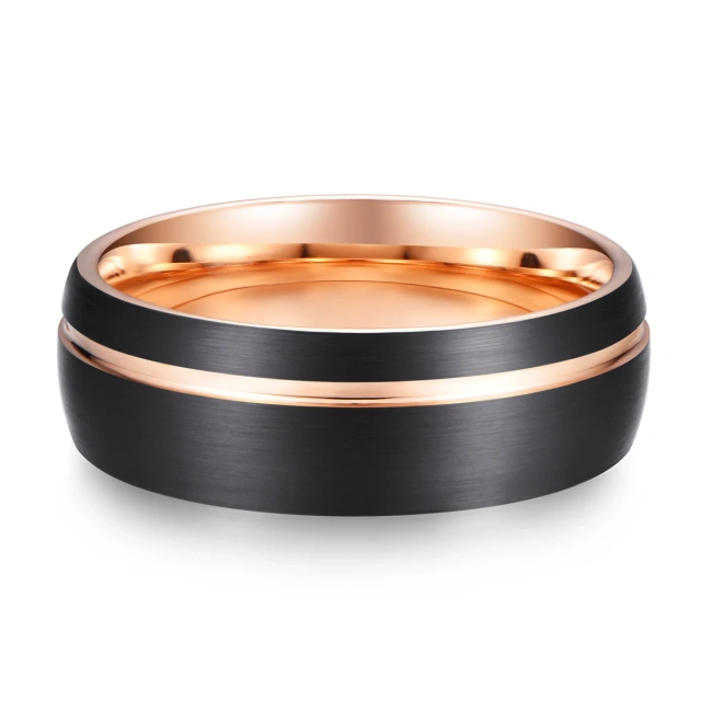 Luxury High Quality 8mm Offset Line Pipe Cut Brushed Finish Black Gold Tungsten Carbide Ring for Men Women Comfort Fit