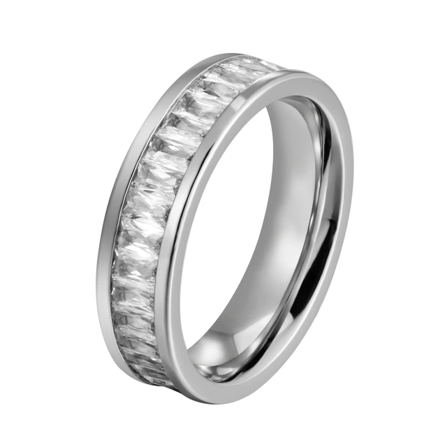 Manufacturer Custom Zircon Crystal Inlay 8mm Stainless Steel Fashion Cubic Zirconia Rings