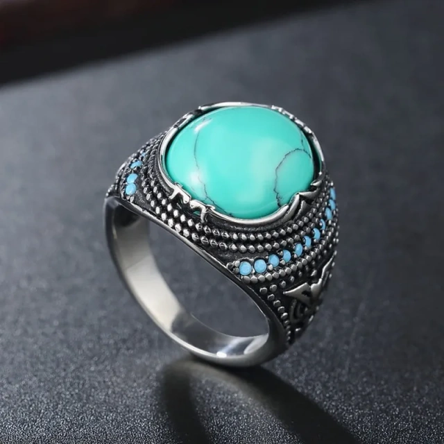 Fashion Jewelry Silver Plated Stone Turquoise Inlay 316 Stainless Steel Rings for Men