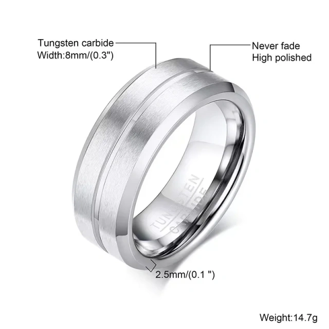 Hot Sell 8mm Simple Wedding Bank for Men or Women Claccic Style Tungsten Rings