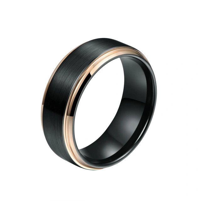 Custom Rose Gold Tungsten Carbide Rings - Black Brushed Finish