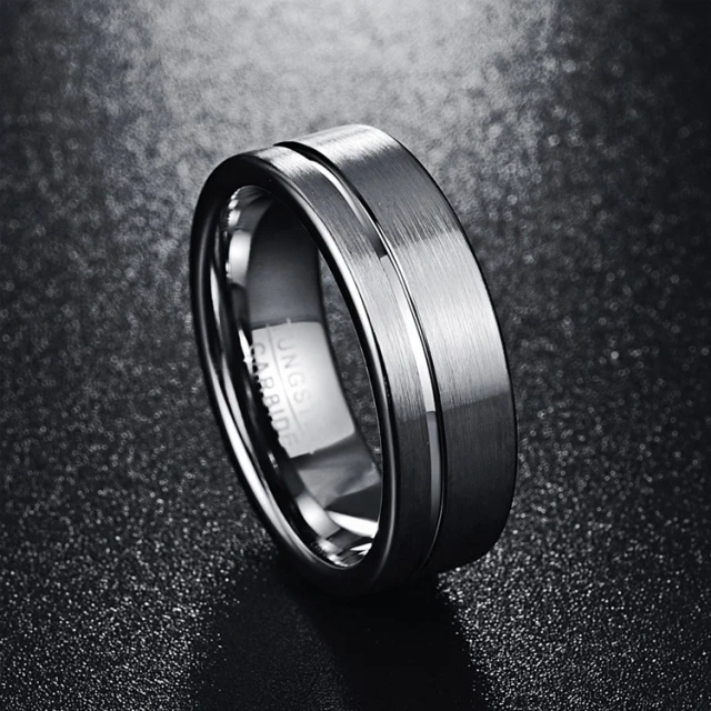 Low MOQ 8mm Silver Tungsten Ring Women Men Trendy Engagement Wedding Band Beveled Edges Comfort Fit