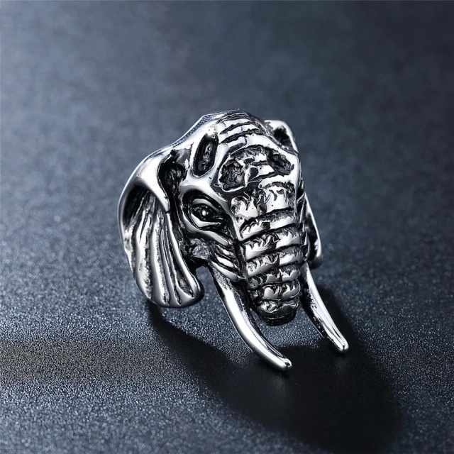Fashion Inoxidable Biker Ring Silver Stainless Steel Animal Elephant Ring for Men