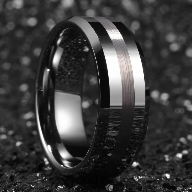 Wholesale 8mm Polished Beveled Edge Center Brushed Silver Tungsten Ring for Men Women Engagement Wedding Band