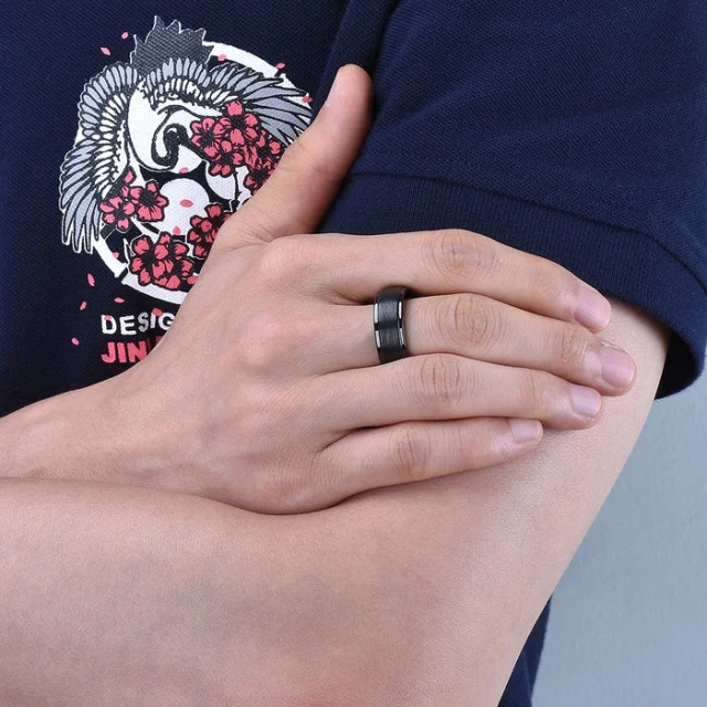 8mm Black Plated Tungsten Rings - Irregularly Brushed Center