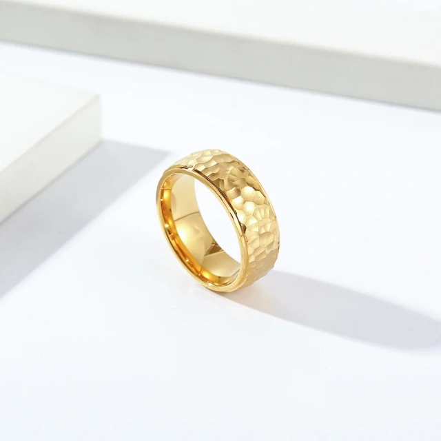 Trendy 6mm 8mm Men Women Couple Rings Fashion Hand Hammered Irregular Figure Stainless Steel 18k Gold Plating Ring for Men
