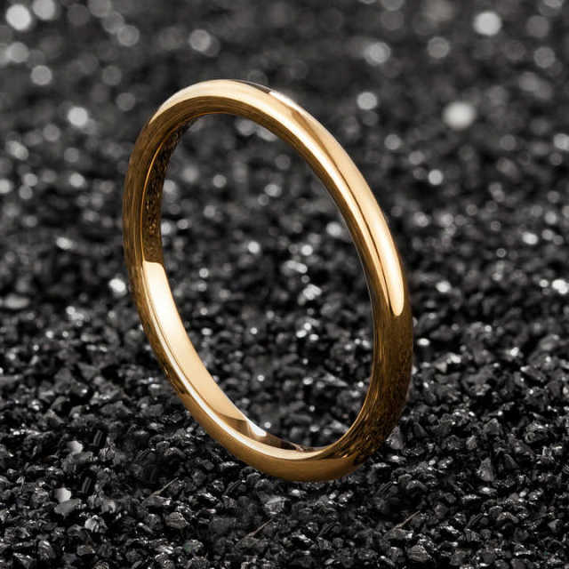 High Quality Fashon Rings Simple 18K Plated Gold 2mm Tungsten Rings Engagement Wedding Ring