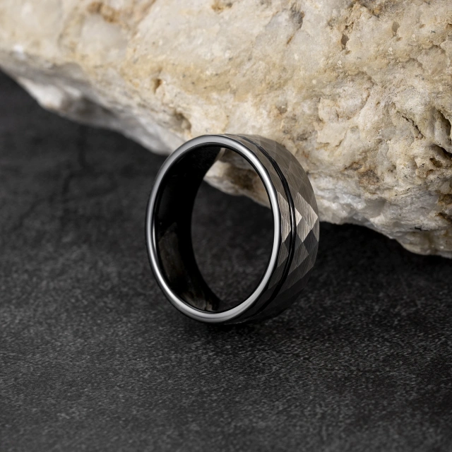 Hammered Tungsten Carbide Rings - Silver Plated Wholesale - Ouyuan
