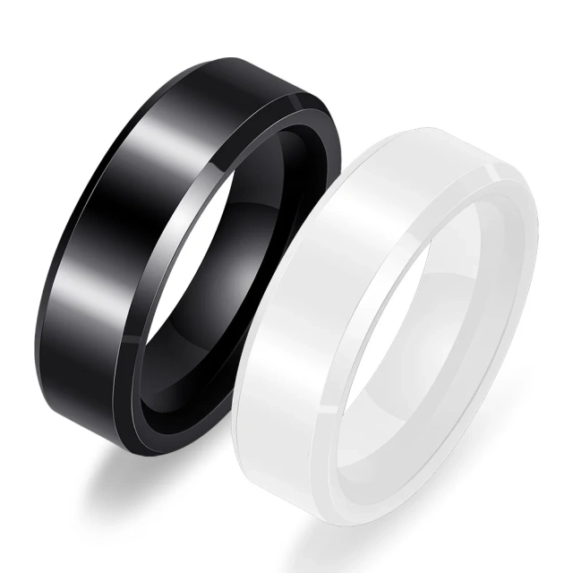 Classic 6mm Black and White Ceramic Wedding Band Engagement Party and Anniversary Ring