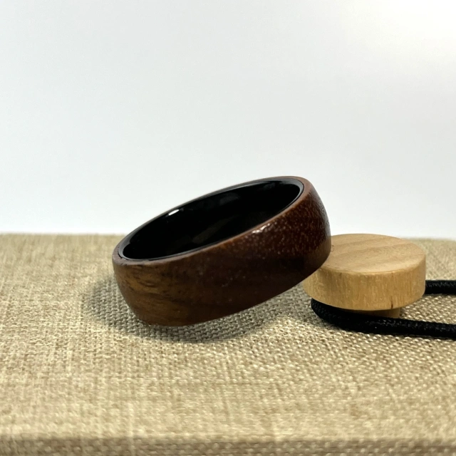 Ouyuan Jewelry Tungsten Carbide Black Zirconium Rose Wood Inlay Wedding Ring Mens Wedding Band