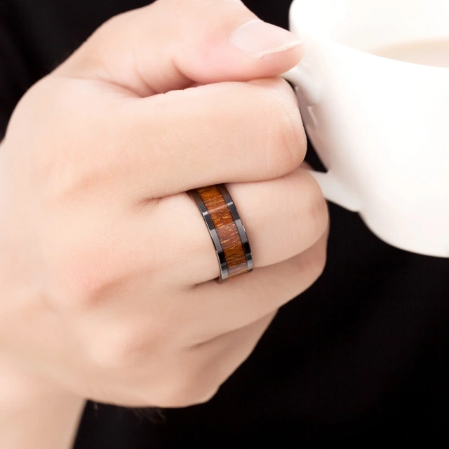 High Polished 8MM Fine Jewelry Ring for Men Bands Custom Ceramic Rings Black Wood Ceramic Ring Fashion Jewelry
