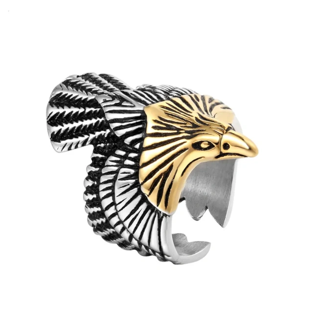 Stock Trendy Titanium Steel Ring Chunky Punk Rocker Eagle Ring for Women Men
