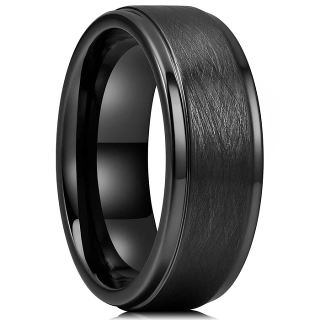 8mm Black Plated Tungsten Rings - Irregularly Brushed Center