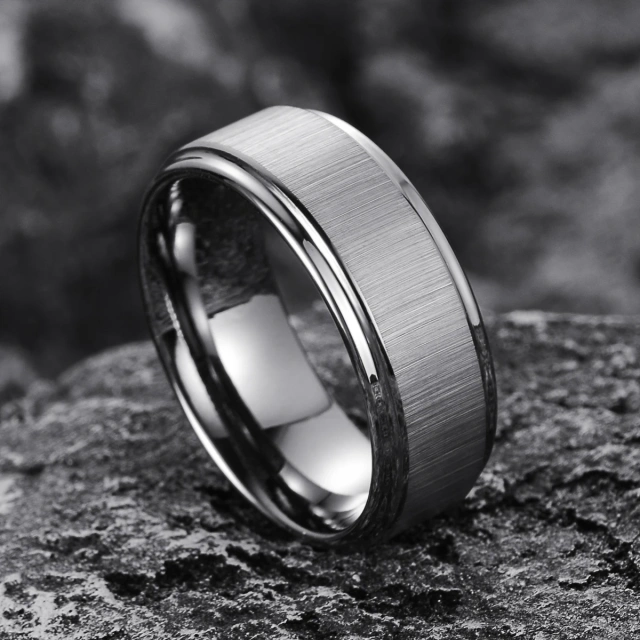 RTS High Quality 8mm Silver Matte Finish Grooved Tungsten Wedding Band for Men Women With Beveled Edges Men Rings Jewelry