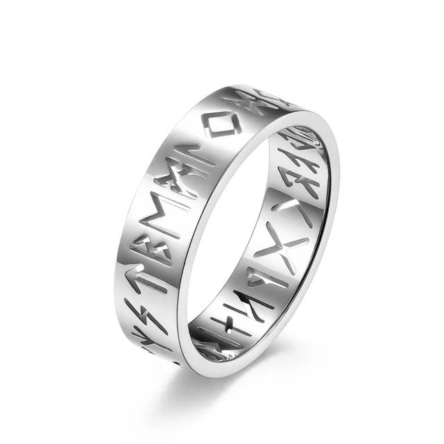 New Arrivals Women Retro Rune Words Ring Odin Norse Viking Amulet Stainless Steel Hollow Out Letter Finger Rings