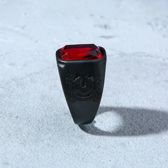 Men Jewelry Stainless Steel Red Gem Stone Black Turkish Rings Men Ottoman