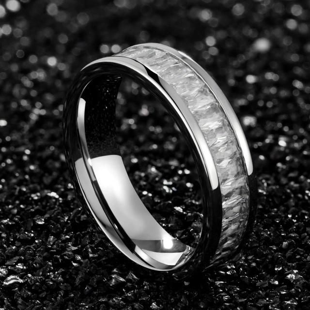 Manufacturer Custom Zircon Crystal Inlay 8mm Stainless Steel Fashion Cubic Zirconia Rings