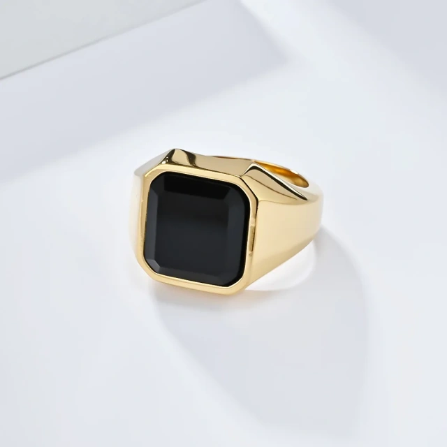 Ready to Ship Titanium Steel Black Onyx Stainless Steel Ring Artificial Stone Ring Jewelri Man Stainless Steel Jewelry