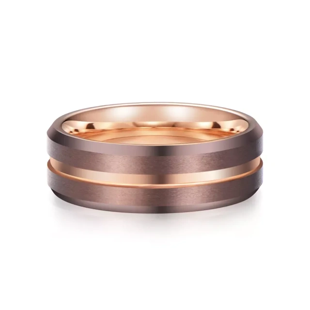 Rose Gold Plated Tungsten Rings 8mm - Men's Band Supplier - Ouyuan