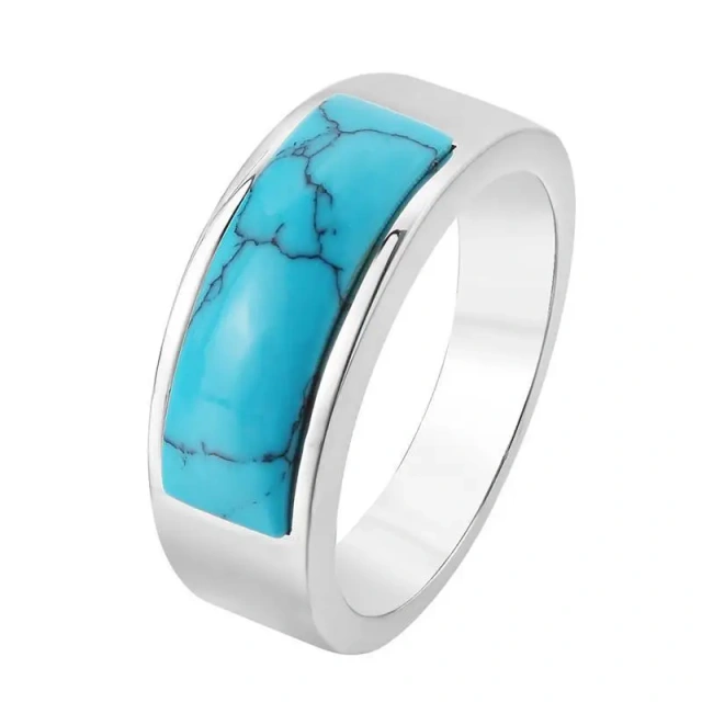 Guangzhou Fashion Jewelry Titanium Steel Blue Pine Stone Stainless Steel Ring Couple Wedding Ring