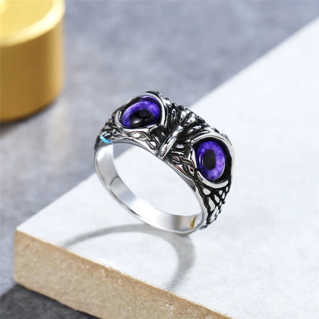 Factory Direct Sale Demon Eyes Owl Punk Jewelry Couple Animal Stainless Steel Promise Ring Jewelry Women for Men Rings
