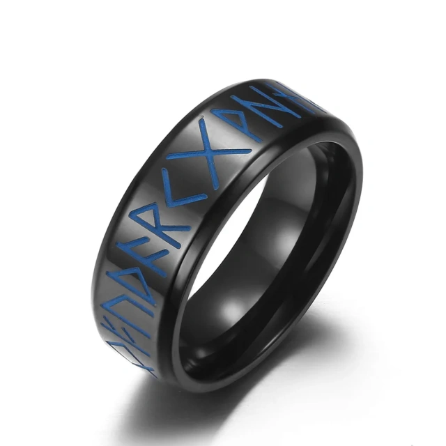 In Stock Simple European Style Men's Ring Jewelry 8MM Engraved Nordic Viking Luminous Glow Ring Stainless Steel Rings