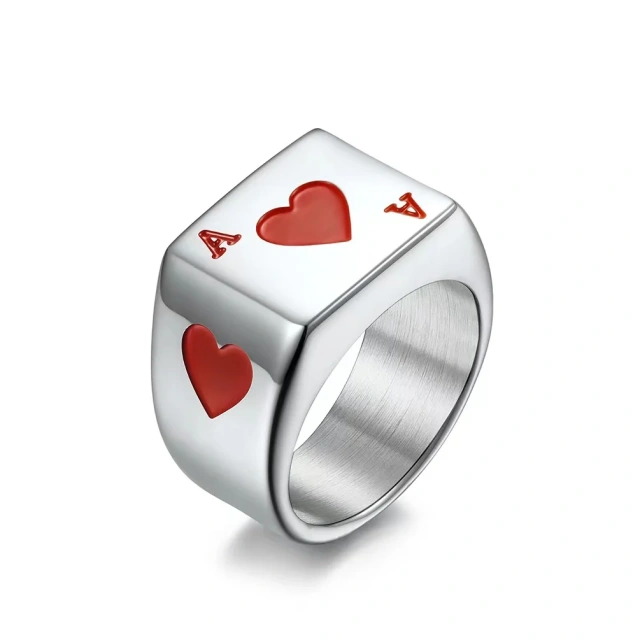 Drop Shipping Men's Stainless Steel Ring Silver Tone Black Ace of Spades Poker Card
